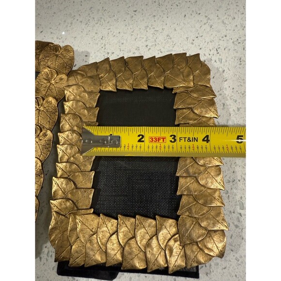 Celia Landman Gold Metal Leaf Photo Frames 5x7 4x6 Pair Thick Glass Quality Vtg - Picture 9 of 16
